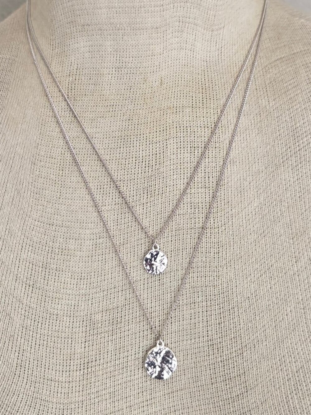 Layered Look 2-Strand Disk Pendant Necklace